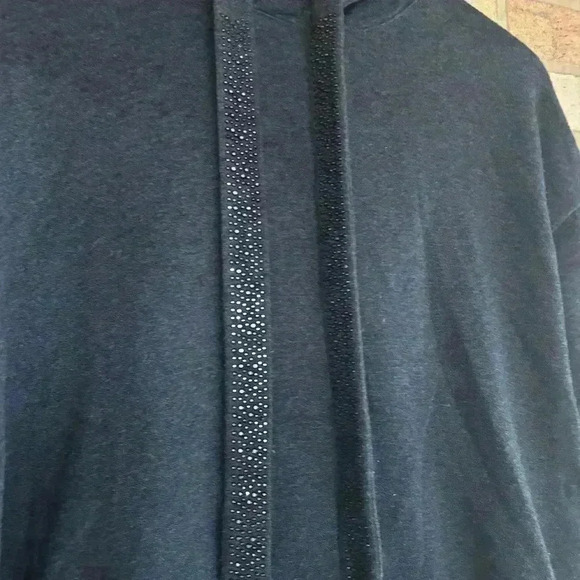 Express embellished drawstring long sleeve pullover fleece sweatshirt hoodie - Picture 2 of 8